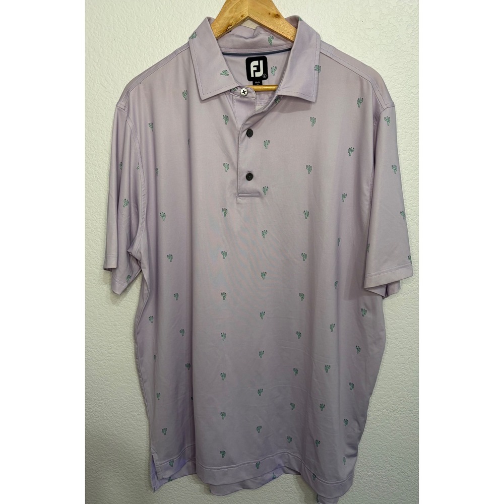 FootJoy Mens Cactus Print Golf Polo Shirt Lavender Purple Short Sleeve Large